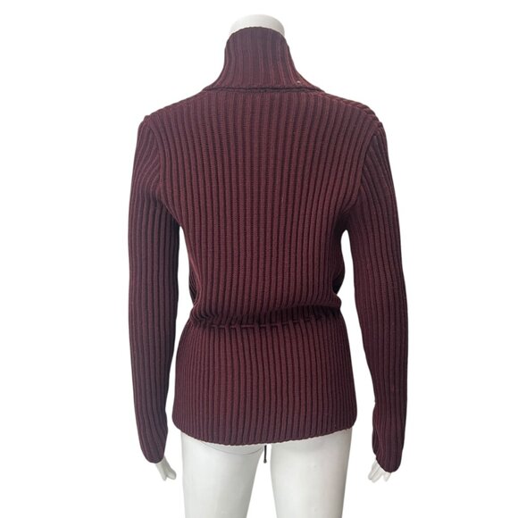 Gucci Burgundy Knit Cardigan Bow Tie Waist Wool Sweater size XS - Picture 7 of 10
